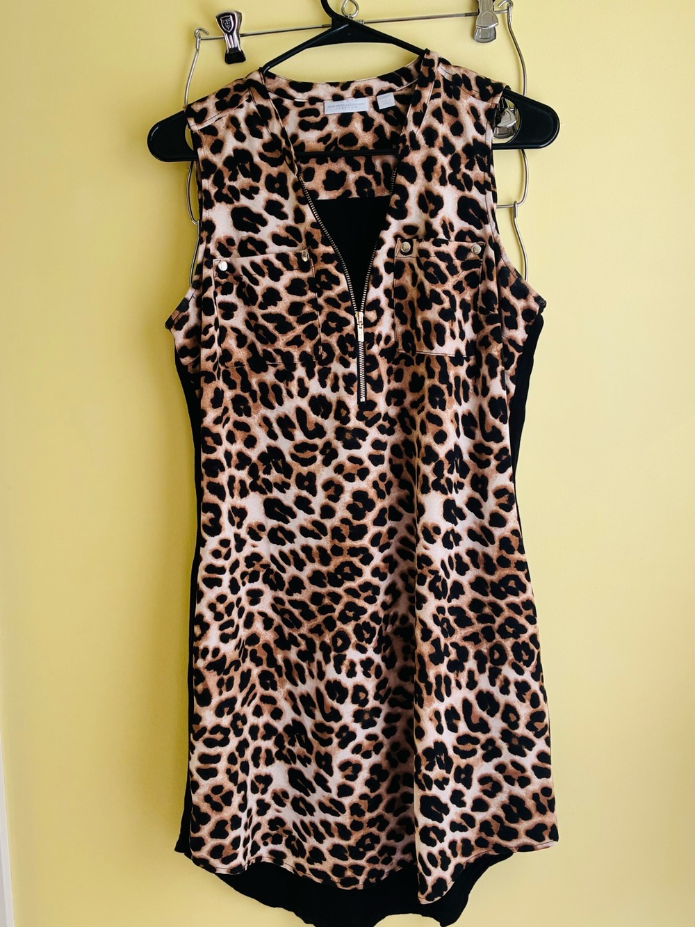 New York & Company Leopard Print Shift Dress - Black & Brown
